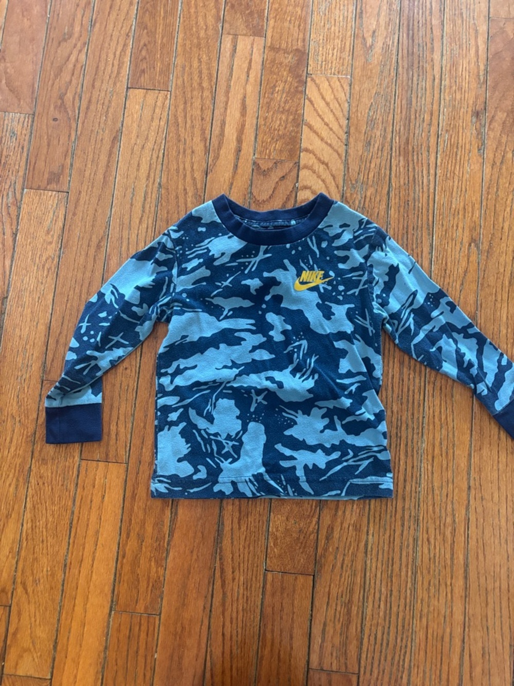Nike Blue Camo Long Sleeve Tee with Yellow Logo